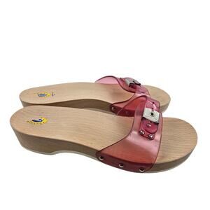 Vintage Dr Scholl's Sandals Womens‎ 9 Pink Jelly Wood Y2K Adjustable Slip On
